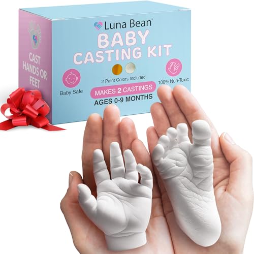 Luna Bean Baby Keepsake Hand Casting Kit - Plaster Hand Molding Casting Kit for Infant Hand &amp; Foot Molding - Baby Casting Kit for First Birthday, Christmas &amp; Newborn Gifts - (Clear Sealant - Gloss)