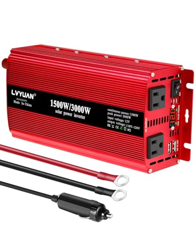 LVYUAN 1500W/3000W Power Inverter Dual AC Outlets and Dual USB Charging Ports DC 12V to 110V AC Car 12V Inverter Converter with Digital Display 4 External 40A Fuses for Blenders, vacuums, Power Tools