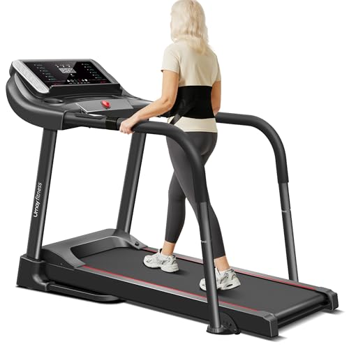 UMAY Fitness Treadmill with 3-Level Incline, Treadmills for Home Auto Folding with Pulse Sensors, 300 LBS Capacity, 3.0HP Quiet Brushless, Max 8.7 MPH (Treadmill with Long handrails)