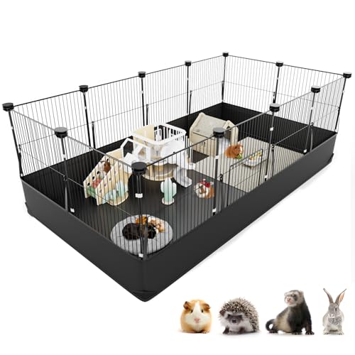 XiaZ Guinea Pig Cage with Waterproof PVC Bottom Liner &amp; One-Hand Release Hook, Triple Fixing C&amp;C Cage for Guinea Pigs, Bunny, Rabbit, Hedgehog, Small Animal Indoor Playpen 48''L x 24''W x 16''H
