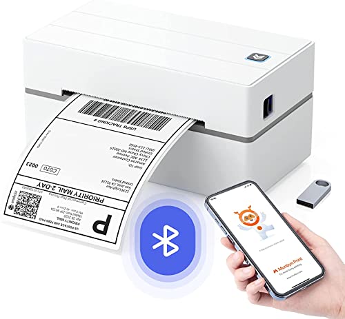 MUNBYN Bluetooth Thermal Shipping Label Printer, 130B Wireless 4x6 Label Printer for Small Business Office, Compatible with iPhone, Android, iPad, Windows, macOS, Canada Post, UPS, Purolator (White)