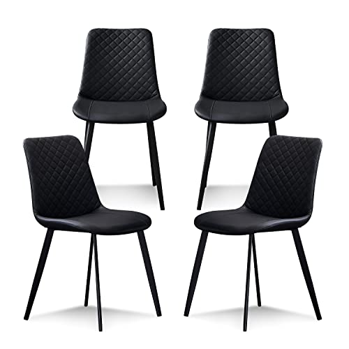 Seonyou Black Dining Chairs Set of 4 for Kitchen Dining Room, Upholstered Leather Mid Century Modern Heavy-Duty Metal Kitchen Chairs for Restaurant, Living Room