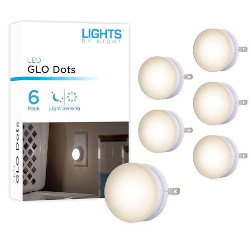 Lights By Night, Mini LED Night Light, Plug-in, Dusk to Dawn Sensor, Warm White, Compact, UL-Certified, Ideal for Bedroom, Bathroom, Nursery, Hallway, Kitchen, 45176, 6 Pack