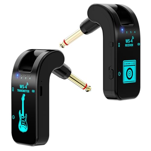 Wireless Guitar System, 2.4 GHz 8 Channels Rechargeable Audio Wireless Guitar Transmitter Receiver for Electric Guitar Bass Electric Wind Instruments,48K/16bit Real-time Transmissio (Black)