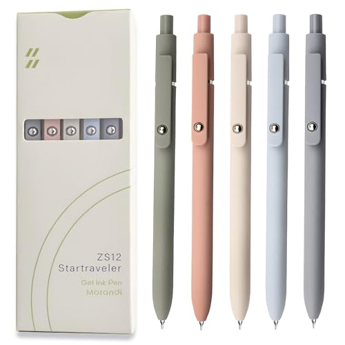Gel Pens, 5 Pcs 0.5mm Japanese Black Ink Pens Fine Point Smooth Writing Pens, High-End Series Retractable Pens for Journaling Note Taking, Cute Office School Supplies Gifts for Women Men (Morandi)