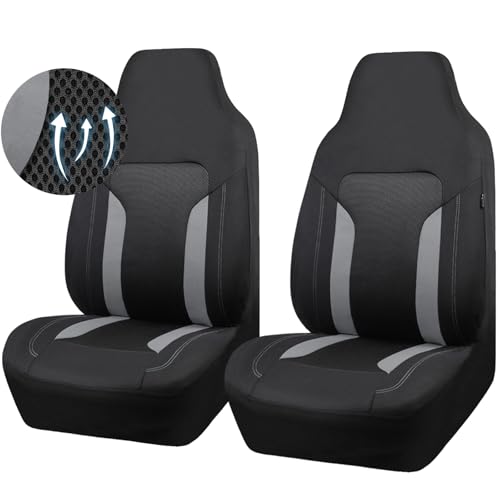 CAR PASS CarGrand Universal 3D Air Mesh-100% Breathable Sporty Bucket Car Seat Cover Front Seats only, Airbag Compatible,Fit Automotive SUV Truck Sedan Women(High Back Front 2 Piece Black Gray )