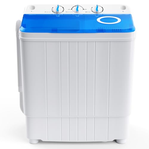 COSTWAY Portable Washing Machine, 17.6 lbs Capacity Twin Tub 11 lbs Washer and 6.6 lbs Spinner with Control Knobs, Timer Function, Drain Pump, Compact Laundry washer for Home Dorm Apartment RV (Blue)