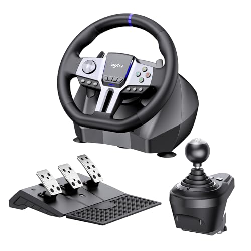 PXN PC Steering Wheel, V9 GEN2 Universal Usb Car Sim 270/900 Degree Race Steering Wheel with 3-Pedals and Shifter Bundle for PC, Xbox One, Xbox Series X/S, PS4, PS3