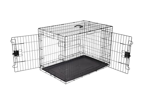Amazon Basics - Durable, Foldable Metal Wire Dog Crate with Tray, Double Door, 36 x 23 x 25 Inches, Black
