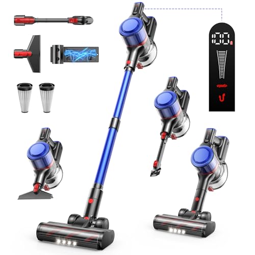 Cordless Vacuum Cleaner 45KPa 550W, 60 Mins Runtime, Fieety Lightweight Stick Vacuum with Wall Mount &amp; Self-Standing Design, Handheld for Pet Hair/Furniture/Hard Floors, Scented Card