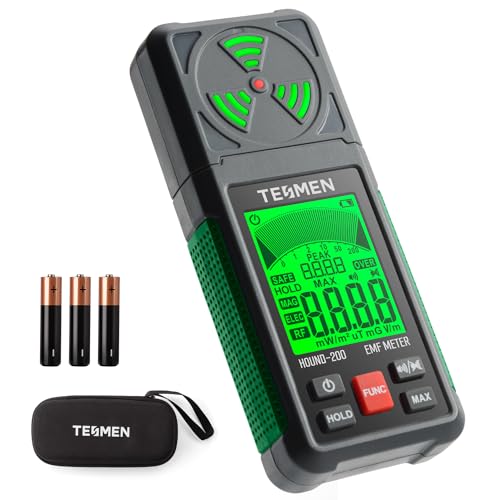 EMF Meter, TESMEN Hound-200 EMF Detector: 3-in-1 Portable Electromagnetic Field Radiation Detector for EF, RF, MF, WiFi Signal, Suitable for Home, Office EMF Inspections and Ghost Hunting - Green