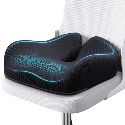 Benazcap Seat Cushion, Memory Foam Cushion for Office Chair - Ergonomic Chair Cushions for Tailbone Pain Relief, Sciatica &amp; Back Support with Breathable Case, Office Chair Cushion &amp; Car Seat Cushion