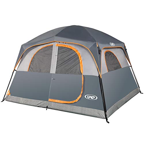 UNP Tents 6 Person Waterproof Windproof Easy Setup,Double Layer Family Camping Tent with 1 Mesh Door &amp; 5 Large Mesh Windows -10'X9'X78in(H) (Gray)