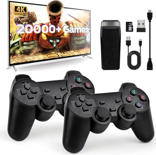 Retro Game Console, Wireless Retro Game Stick, Revisit Video Games with Built-in 9 Emulators, 20000+ Games, 4K HDMI Output, and Dual 2.4GHz Wireless Game Stick, for TV Plug and Play (Deluxe Edition)