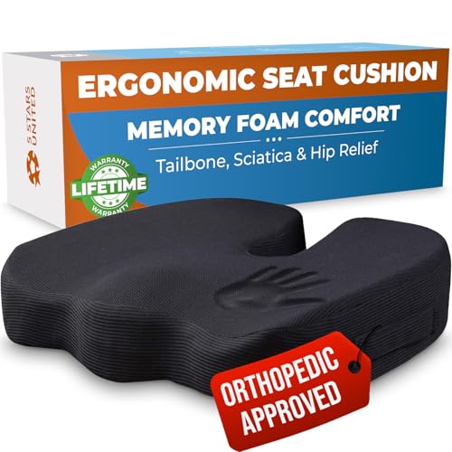 5 STARS UNITED Seat Cushion for Desk Chair - Tailbone, Coccyx Sciatica Pain Relief - Wheelchair Cushions, Black Mesh