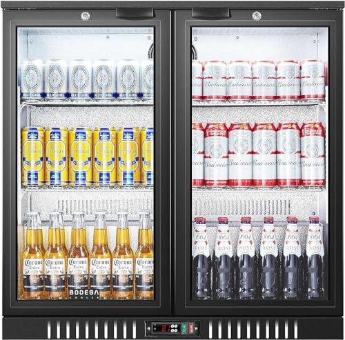 BODEGACOOLER Back Bar Cooler With 2 Glass Doors,Under Counter Bar Beverage Refrigerator,7.4 Cu.Ft Commercial Drink Fridge,LED Light Display Refrigerator,Bar Cooler for Beer Soda Drinks Wine