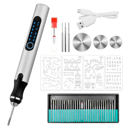 OneNine USB Rechargeable Engraving Pen, Mini Engraver Pen for All Materials, Professional Etcher Engraver Tool, Portable DIY Rotary Engraver for Jewelry Wood Glass Stone Carving (Silver)