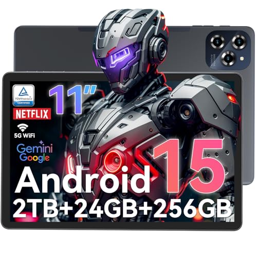 Tablet Android 15 Tablet-11 Inch FHD Display, 24GB RAM 256GB ROM /2TB TF, T615 Octa-Core AI Tablets, 8000mAh/18W Fast Charge, 5G WiFi &amp; 16MP Camera, TÜV Certified Netflix HD for Streaming/Gaming