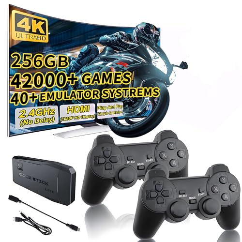 Maleyt Retro Game Player Console Retro Game Stick with 42,000+ Games, Hdmi Output Game Stick, TV-Connectable Game Stick, Plug and Retro Play Video Games for Tv, Wireless Game Stick（256GB）