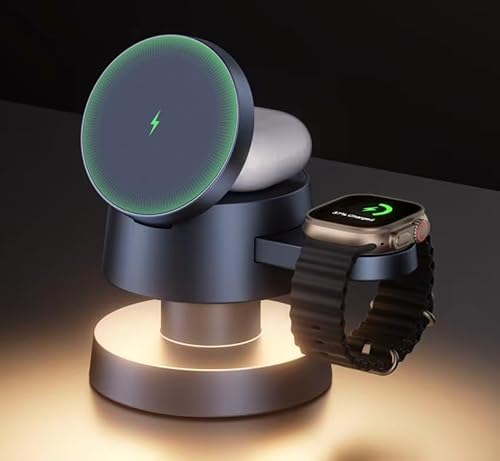 iVANKY for iPhone 16 Pro Max 4 in 1 Wireless Charging Station Cube with Night-Lamp for MagSafe Magnetic Charger, 22.5 W Travel Stand, 3 in 1 Fast Charge for Apple iWatch Ultra, Airpods