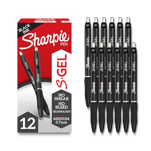 Sharpie S-Gel, Gel Pens, Medium Point (0.7mm), Black Ink Gel Pen, 12 Count