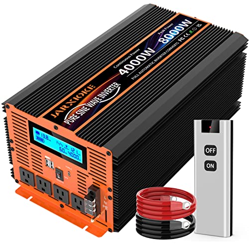 4000 Watt Pure Sine Wave Power Inverter 12V DC to 110V 120V AC Converter for Home, RV, Off Grid Solar Inverter 12V to 110V with Remote Control and LCD Display 4 AC Power Outlets Dual 3.4A USB Port