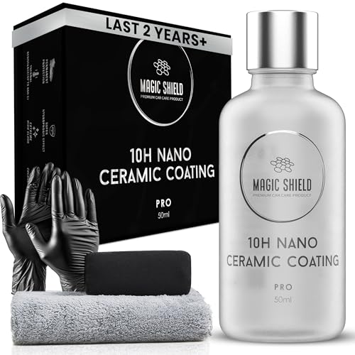 Magic Shield Ceramic Coating PRO 10H - Self-Healing | Long Lasting for 2 Cars+ | Advanced SiO2 Protection | Easy Application | Candy-Like Gloss | Perfect for Cars, Motorcycles, RVs, and Boats (50ml)