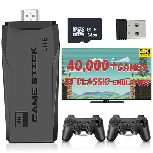 Wireless Retro Game Console, Retro Game Stick with Built-in 23 Emulators, 40,000+ Games, 4k Hdmi Output, and 2.4GHz Wireless Controller, Plug and Retro Play Video Games for Tv (64GB)