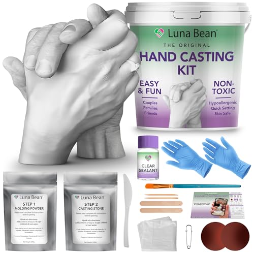 Luna Bean Hand Casting Kit Couples - Plaster Hand Mold Casting Kit, Anniversary DIY Gift Couple Gifts for Him Girlfriend Boyfriend, Wedding Husband Wife, Mothers Day Gifts for Mom, Mom Gifts for Her
