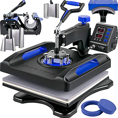 VEVOR Heat Press Machine 15 x 15 Inch 8 in 1 Heat Press 800W Sublimation Machine 360° Rotation Swing Away 8 in 1 Shirt Printing Machine Dual-Tube Heating for DIY T-Shirts Cap &amp; Mugs Blue