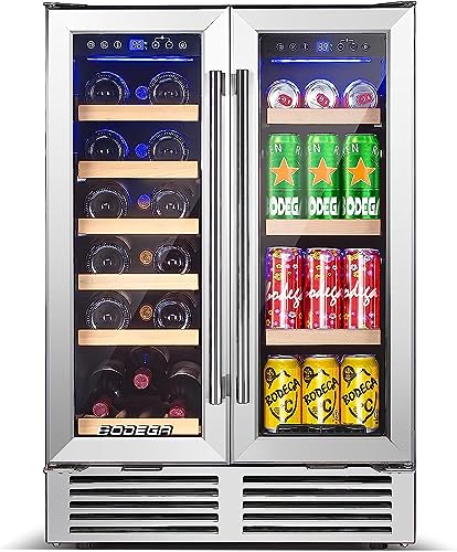 BODEGA 24 Inch Wine and Beverage Cooler,Dual Zone Wine Celllar,Under Counter Beverage Refrigerator Compressor Cooling,19 Bottles and 57 Cans,Built-In Freestanding Drink Fridge for Beer,Home Bar