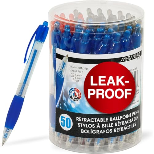 Merangue Comfort Clickers Retractable Ballpoint Pens, Medium Point Pens for Writing Tasks, Note-Taking, and Journaling, Gift Sets for Women, Men, and Kids, Assorted Colors, Pack of 50