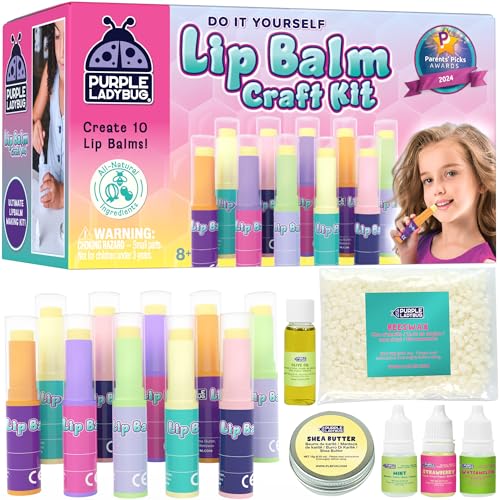 Purple Ladybug Lip Balm Making Craft Kit for Girls - Unique Easter Gifts for Kids, Basket Stuffers, Birthday Girls Gifts 8-12 Years Old, Science &amp; Crafts for Girl Age 10-12 - Gift for Teen Girl