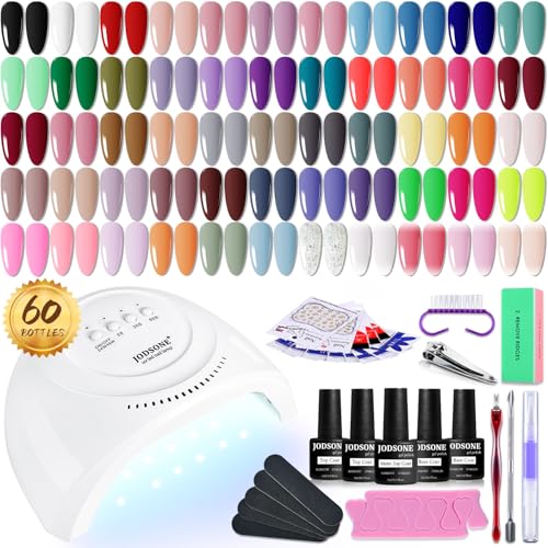 JODSONE 60 PCS Gel Nail Polish Kit with UV Light Base and Matte Glossy Top Coat Nail Gel Polish Soak off Manicure Accessory Tools Suitable for All Seasons