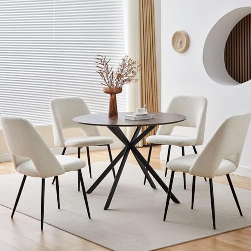 MECHYIN Dining Chairs Set of 4, Boucle Upholstered Modern Kitchen Chairs with Metal Legs for Living Room, Dining Room, Kitchen