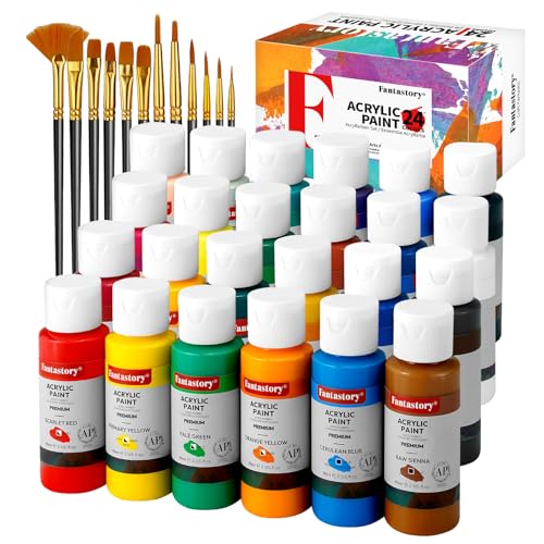 Craft Acrylic Paint, Set of 24 Colors(2 oz/Bottle), Water-Based, Non Toxic, Non Fading, Waterproof, Acrylic Paint Kit for Artwork &amp; DIY Projects on Canvas, Wood, Glass, Clay, Fabric, Ceramic, Paper