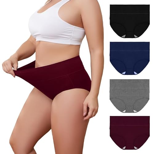 SIMIYA Womens Underwear Cotton High Waisted Tummy Control Full Coverage Ladies Panties Briefs Hipster Ultra Soft 4 Pack Bulk