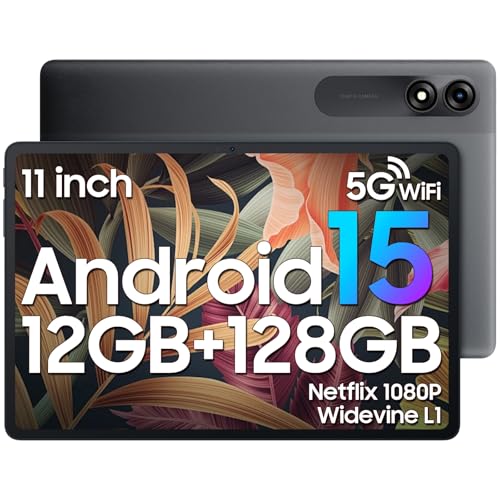 Blackview 2025 Android 15 Tablet 11 inch, Tab 90WiFi with 12GB+128GB Storage(Expand to 2TB), Unisoc T606 CPU, 8200mAh, IPS Display, Widevine L1, 5G WiFi Tablets, 13MP+8MP Camaras/Face ID, Gray