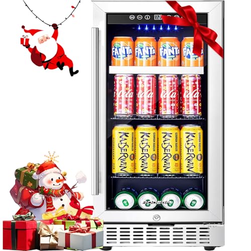 BODEGA Beverage Cooler 15 Inch Hold 100 Cans,Under Counter/Freestanding Beverage Refrigerator Glass Door,Built-In Bar Fridge Perfect For Beer,Soda Drink,Home Use/Basement