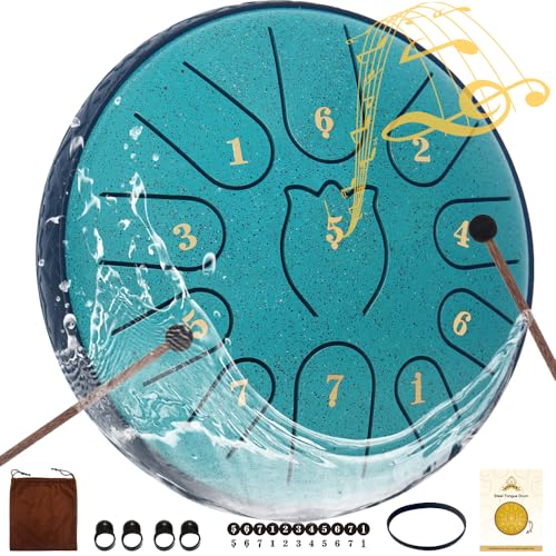 Rain Drum for Outside Garden,Steel Tongue Drum 6 Inche 11 Note Steel Drums Rain Chime,with Soft Bag,Music Book,2 Mallets