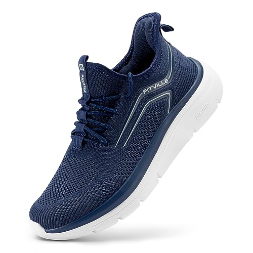 FitVille Extra Wide Road Running Shoes for Men Lightweight Breathable Slip-on Athletic Sneakers for Gym Fitness Jogging Walking Dark Blue