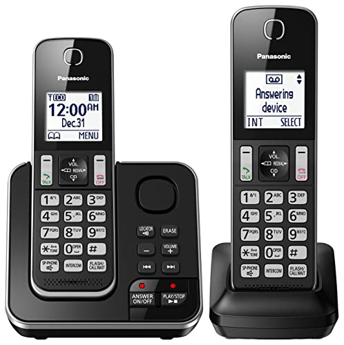 Panasonic DECT 6.0 Expandable Cordless Phone with Answering Machine and Call Block - 2 Cordless Handsets - KX-TGD392CB (Black)