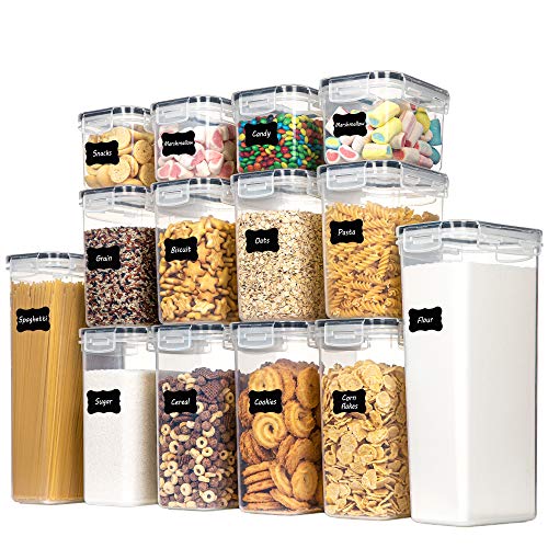 Vtopmart 14pcs Food Storage Containers Set, Kitchen &amp; Pantry Organizers and Storage, BPA-Free Plastic Airtight Pantry Storage Container with Lids for Cereal, Flour and Sugar, Includes 24 Labels