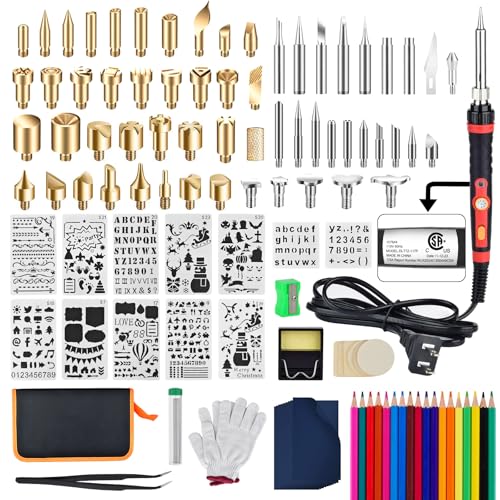 Wood Burning Kit 117pcs, 60W 110V Pyrography Wood Burning Tool Kit, Wood Burning Pen with Adjustable Temperature from 200~450 ℃, Wood Burner for Embossing, Carving and Soldering Tips