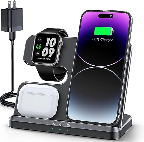 JARGOU 3 in 1 Charging Station for Apple Wireless Charger for iPhone 16 15 14 13 12 11 X 8 &amp; for Apple Watch Charger Wireless Charging Station for Multiple Devices for AirPods 4 3 Pro
