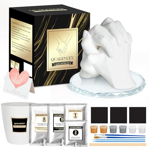 Qualencey Hand Mold Kit with Crystal Base,Hand Mold Kit for Adults, Romantic Anniversary Wedding Birthday for Her or Him,Boyfriend Girlfriend Unique
