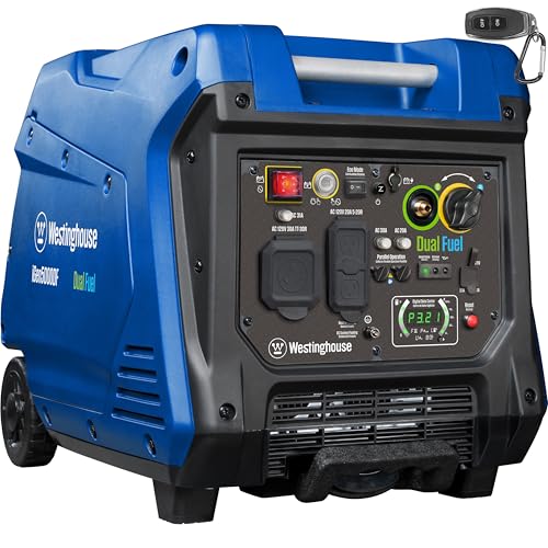 Westinghouse iGen4500DF Super Quiet Dual Fuel Portable Inverter Generator, 4500 Peak Watts &amp; 3700 Rated Watts, Remote Electric Start, Gas &amp; Propane Powered, RV Ready 30A Outlet, Parallel Capable