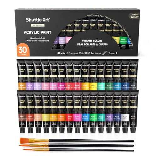 Shuttle Art Acrylic Paint Set, 30 x12ml Tubes Artist Quality Non Toxic Rich Pigments Colors Great for Kids Adults Professional Painting on Canvas Wood Clay Fabric Ceramic Crafts
