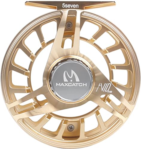 Maxcatch AVID PRO Fly Fishing Reel with CNC-machined Aluminum Body Super Large Arbor Design-3/5, 5/7, 7/9,9/11 Weights (Gold, 9/11 wt)