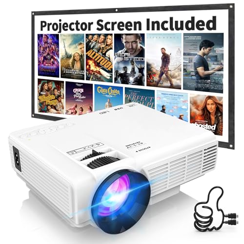 【Two-Way Bluetooth】 1080P Mini Projector with Projector Screen, 50% Zoom, Portable Outdoor Movie Projector, Compatible with TV Stick, Video Games, HDMI, USB, Smartphone